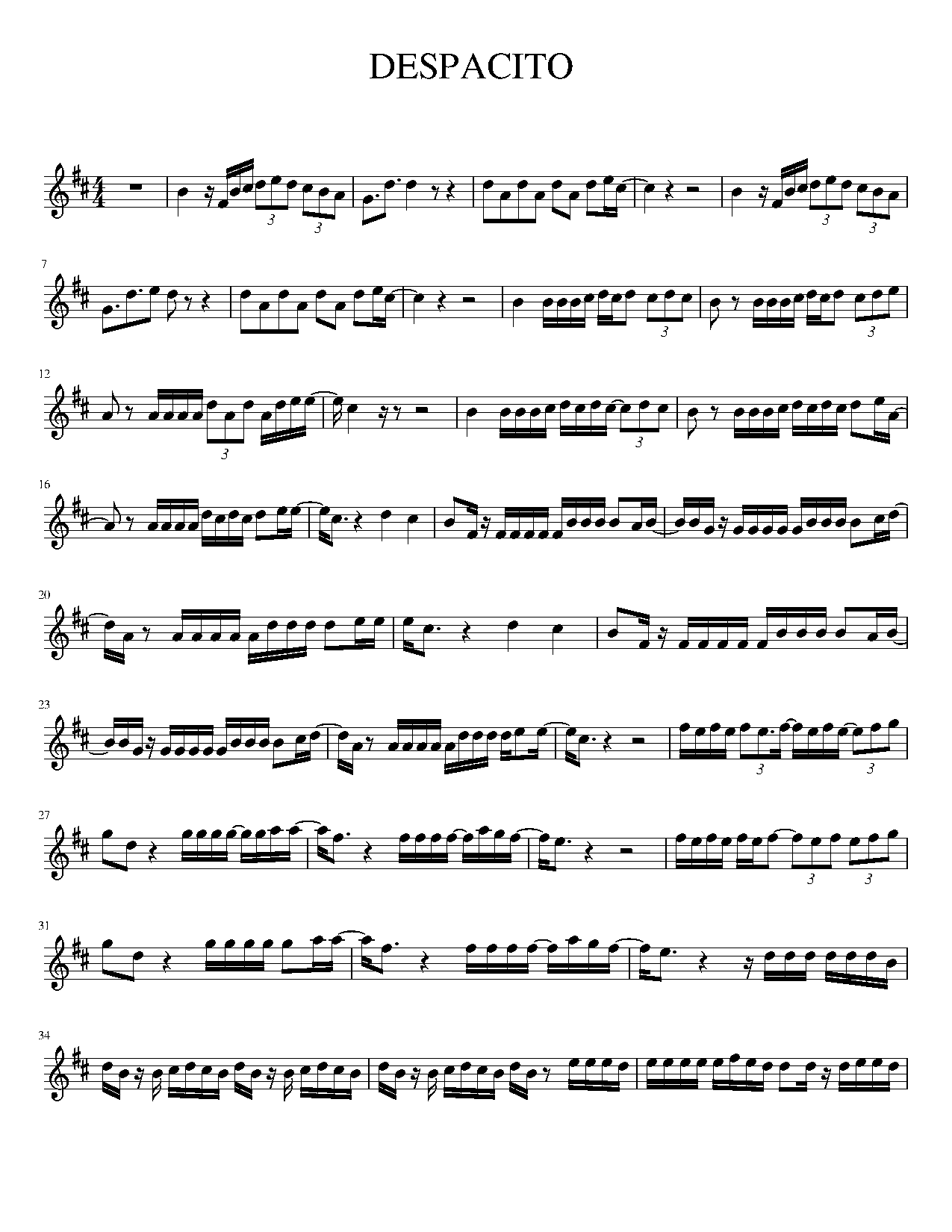 Despacito《慢慢来》小提琴谱(五线谱)
